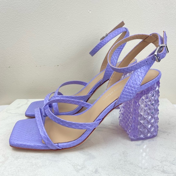 ANTONIO MELANI Shoes - Antonio Melani Katona Snake Print Clear Heel Ankle Strap Block Heels